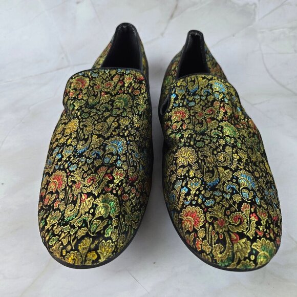 Giorgio Brutini Sz 12M Gold Tapestry Textile Loafers Slip On Classy Party Formal - Picture 2 of 12